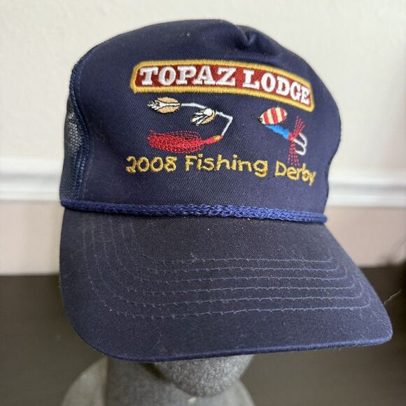 Vintage 2008 Topaz Lodge Fishing‎ Derby Blue Snapback Trucker Hat Rope Cap Lures - Picture 2 of 11